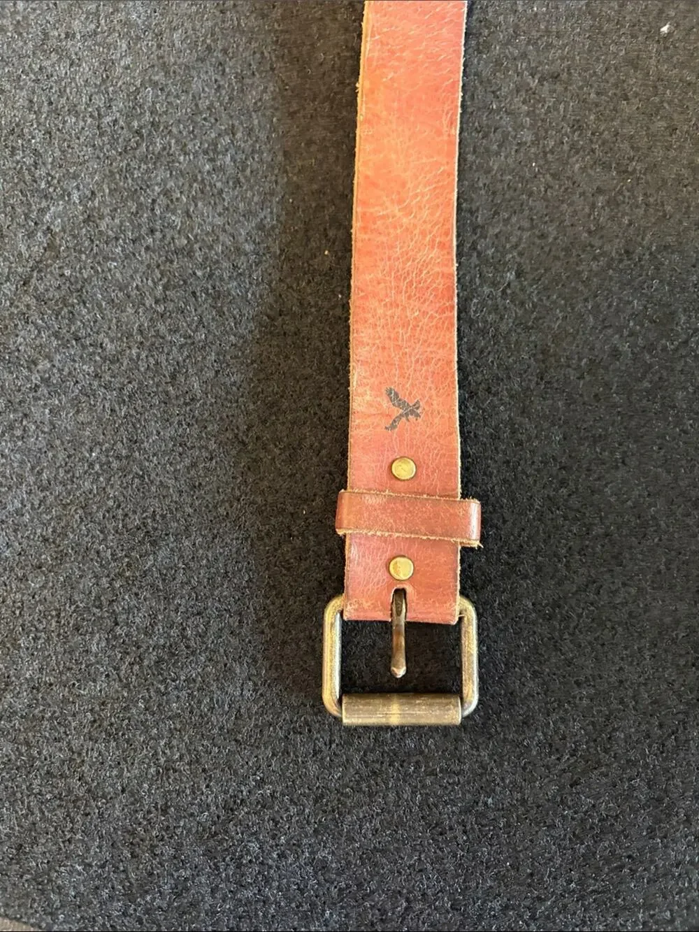American Eagle Outfitters Distressed Red-Brown Leather Belt with Brass Buckle